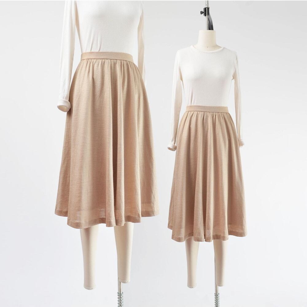 Vintage 80s Pierre Cardin Tan Knit Full Midi Skirt Minimalist size XS